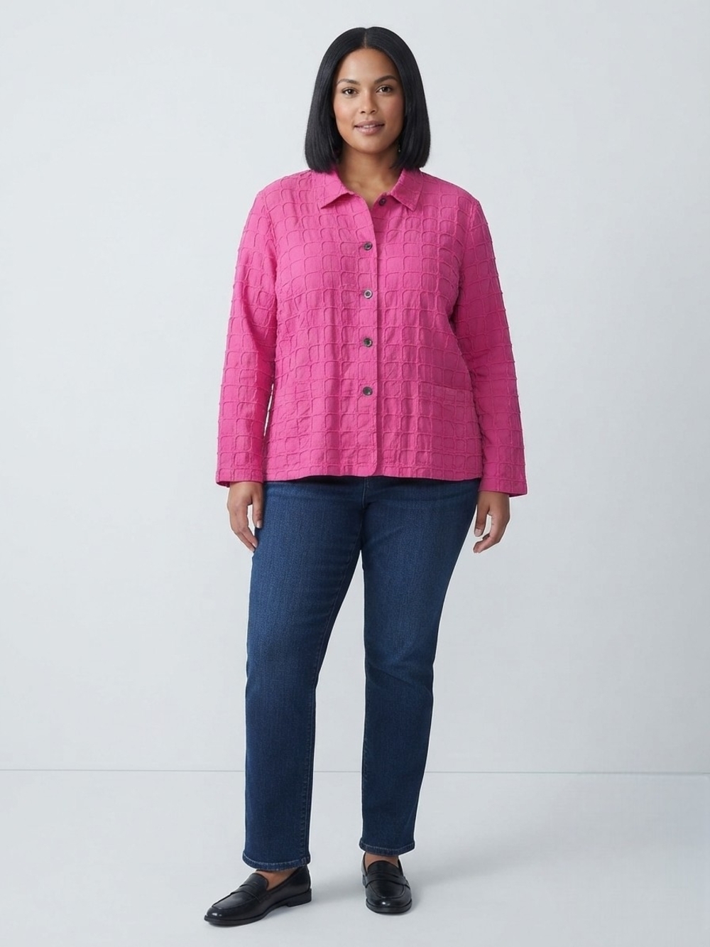 Christopher & Banks Hot Pink Textured Button-Down Jacket / Shirt Size XL